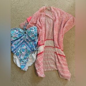 Pink and Blue Floral Swimsuit size XL and Pink Cover-Up Set